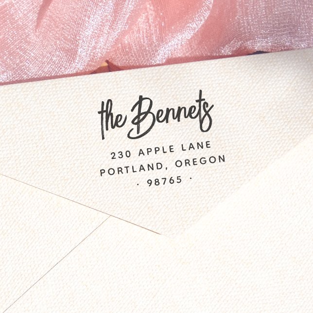 Boho Lettering Family Name & Return Address Self-inking Stamp (Rubber Stamp Mock-up)