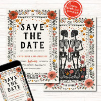 Boho Letterpress Skeleton save the date 