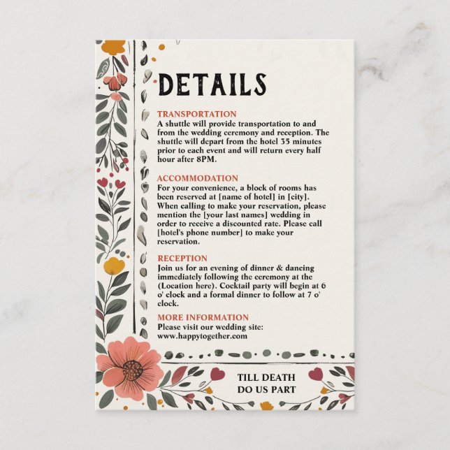 Boho Letterpress Style Skeleton Tarot Wedding Enclosure Card (Front)
