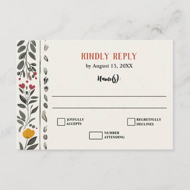 Boho Letterpress Style Skeleton Tarot Wedding RSVP Enclosure Card (Front)