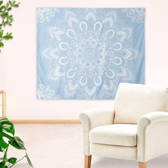 Boho Light Blue Mandala Tapestry (Elegant Boho Tapestry with Light Blue Mandala Pattern)