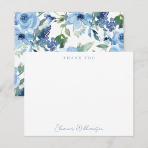 Boho Light Blue Watercolor Floral Shower Thank You Card