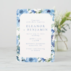 Boho Light Blue Watercolor Flowers Wedding  Invitation