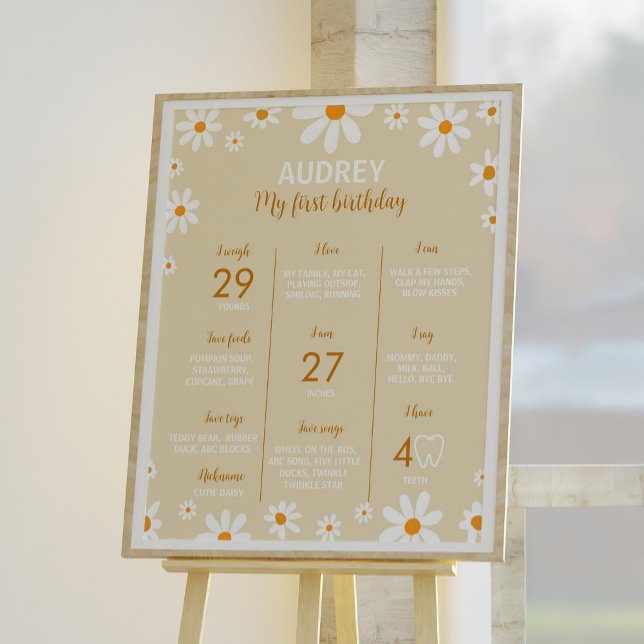Boho Light Daisy 1st Birthday Party Milestone Sign (Creator Uploaded)