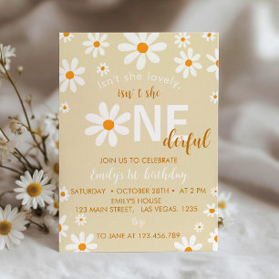 Boho Light Daisy First Birthday Party Invitation