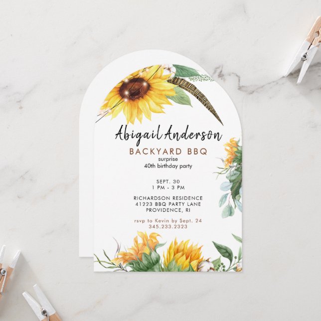 Boho Lights Backyard BBQ Birthday Party Invitation (Front/Back In Situ)