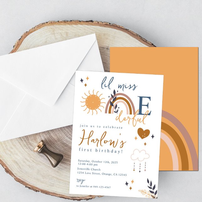 Boho Lil Miss One-derful Birthday Invitation (Creator Uploaded)