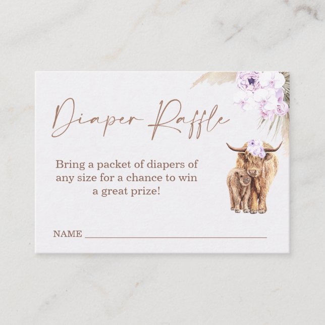 Boho Lilac Cow Baby Shower Diaper Raffle Insert (Front)