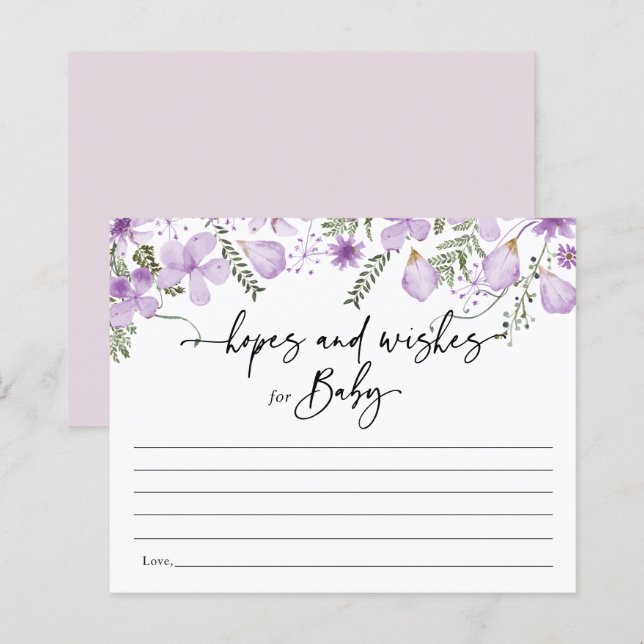 Boho Lilac Flowers Hopes & Wishes Baby Shower Card (Front/Back)