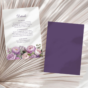 Boho Lilac Peonies Wedding Details Card