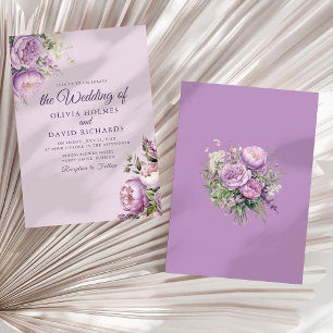 Boho Lilac Peonies Wedding Invitation