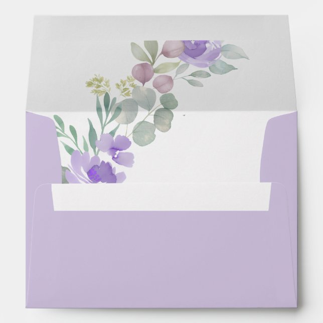 Boho Lilac Purple Floral Watercolor Wedding Envelope (Back (Bottom))