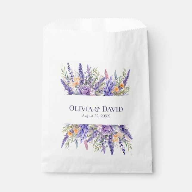 Boho Lilac Watercolor Wildflower Wedding Favour Bags (Front)