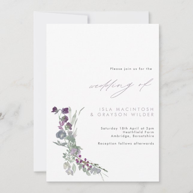 Boho Lilac Wild Flowers Wedding Invitation (Front)