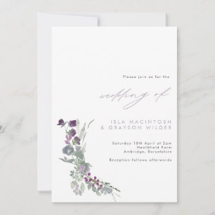 Boho Lilac Wild Flowers Wedding Invitation