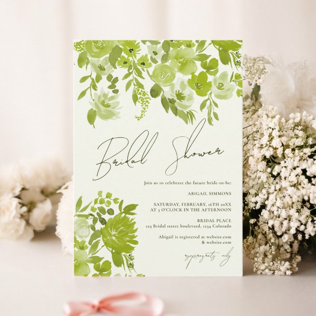 Boho lime green hand painted floral bridal shower invitation (Boho lime green hand painted floral bridal shower invitation)