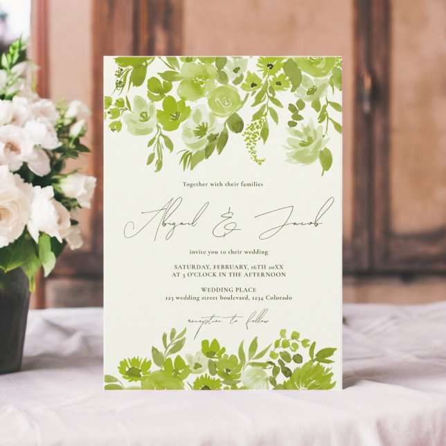 Boho lime green hand painted floral wedding invitation (Boho lime green hand painted floral wedding invitation)