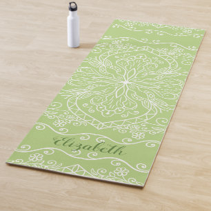 Boho Lime Green Mandala Elegant Monogrammed Yoga Mat