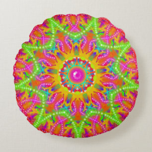 Boho Lime Green Star Mandala Round Cushion