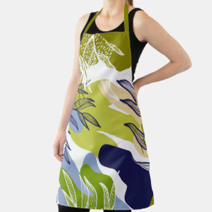 Boho Lime, Navy and Blue Leaves  Apron