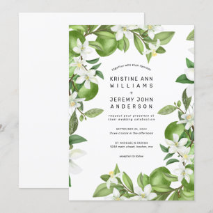 Boho Lime White Floral Watercolor Wedding Invitation