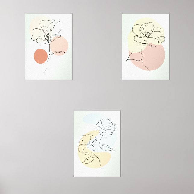 Boho Line Art Floral Wall Art Set of 3 (Front)