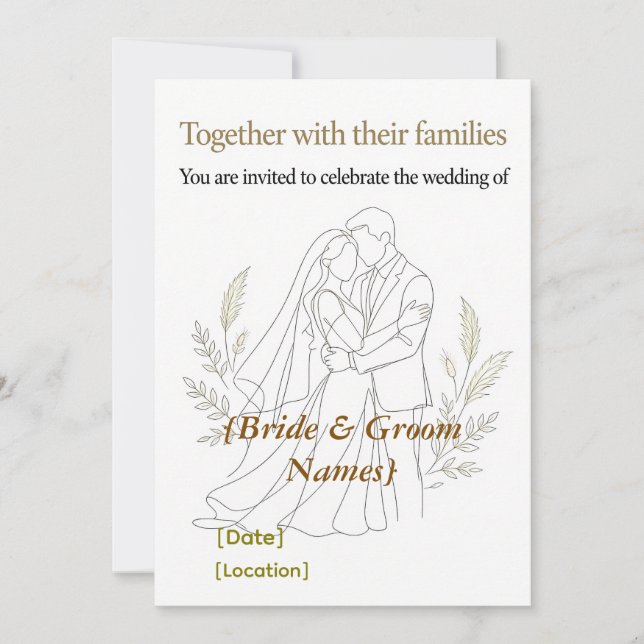 Boho Line Art Wedding Invite (Front)