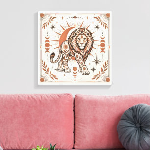 Boho Lion Celestial Sun Moon Ornate Animal Canvas Print