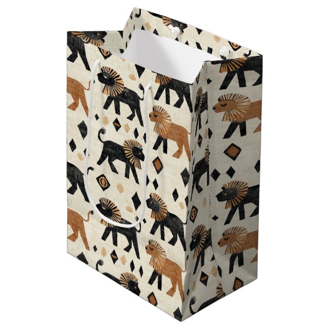 Boho Lion Tribal Safari Pattern Medium Gift Bag (Front Angled)