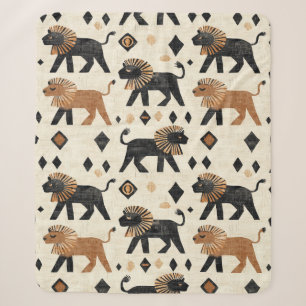 Boho Lion Tribal Safari Pattern Sherpa Blanket