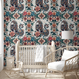 Boho Lion with Lilies & Roses Wallpaper