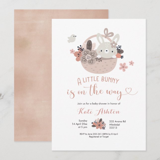 Boho Little Bunny is on the way Baby Shower Invitation (Front/Back)