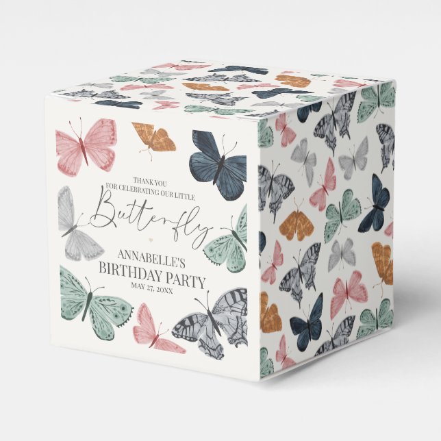 Boho Little Butterfly Birthday Party Favour Box (Front Side)