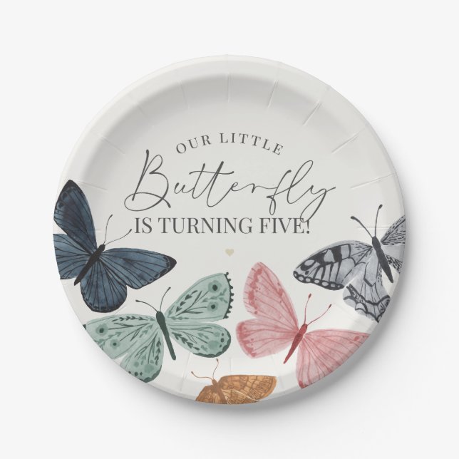 Boho Little Butterfly Birthday Party Tableware Paper Plate (Front)