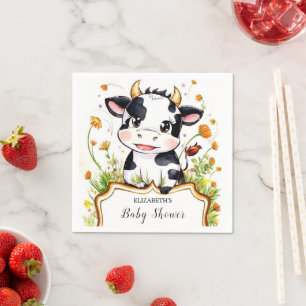 Boho Little Colourful Cow Baby Shower Napkin