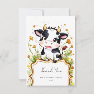 Boho Little Colourful Cow Baby Shower Thank You Card
