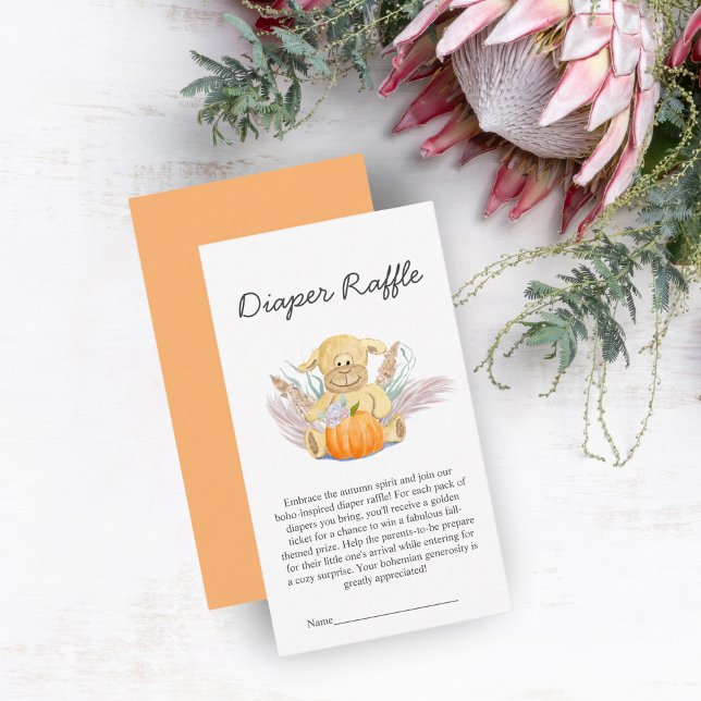 Boho Little Lamb Pumpkin Baby Shower Diaper Raffle Enclosure Card (Boho Lamb Diaper Raffle Card: Sweeten your baby shower with whimsical charm!)