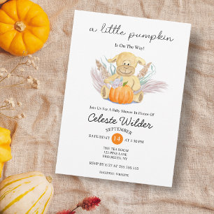 Boho Little Lamb Pumpkin Watercolor Baby Shower Invitation