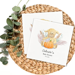 Boho Little Lamb Pumpkin Watercolor Baby Shower Napkin