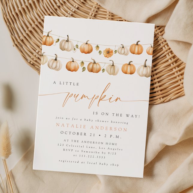 Boho Little Pumpkin Clothesline Fall Baby Shower Invitation (Creator Uploaded)