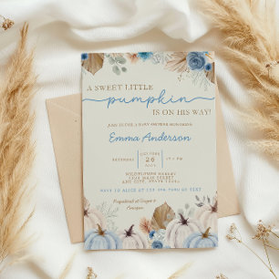 Boho Little Pumpkin Invite, Fall Baby Boy Shower Invitation