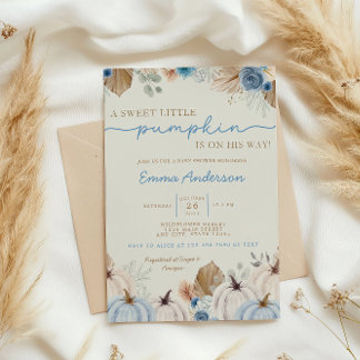 Boho Little Pumpkin Invite, Fall Baby Boy Shower Invitation