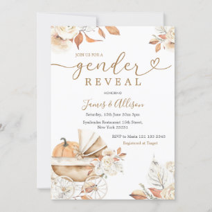 Boho Little Pumpkin Stroller Floral Gender Reveal Invitation