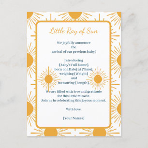 Boho Little Ray of Sun Birth Announcement