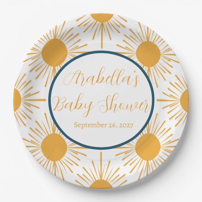 Boho Little Ray of Sun Neutral Baby Shower  Paper Plate (Front)