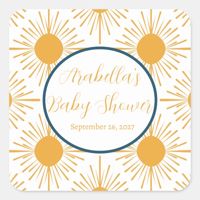 Boho Little Ray of Sun Neutral Baby Shower  Square Sticker (Front)