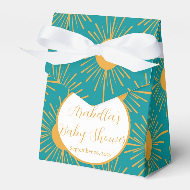 Boho Little Ray of Sun Turquoise Baby Shower  Favour Box (Front Side)