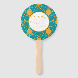 Boho Little Ray of Sun Turquoise Baby Shower  Hand Fan