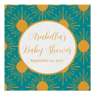 Boho Little Ray of Sun Turquoise Baby Shower  Poster