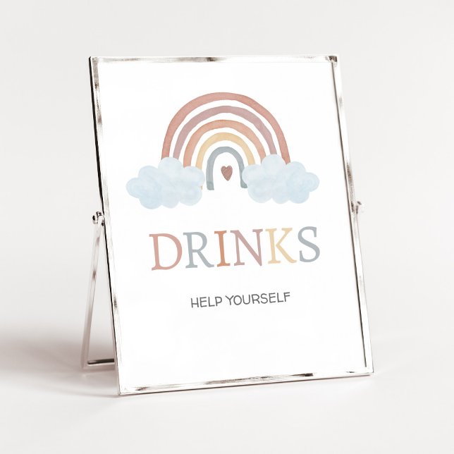 Boho Little Ray of Sunshine Drinks Sign (Rainbow Baby Shower Drinks Sign)